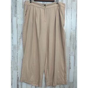 Anne Klein Linen Wide Leg Pants Size 14 Tan Cropped Coastal Beachy Preppy EUC